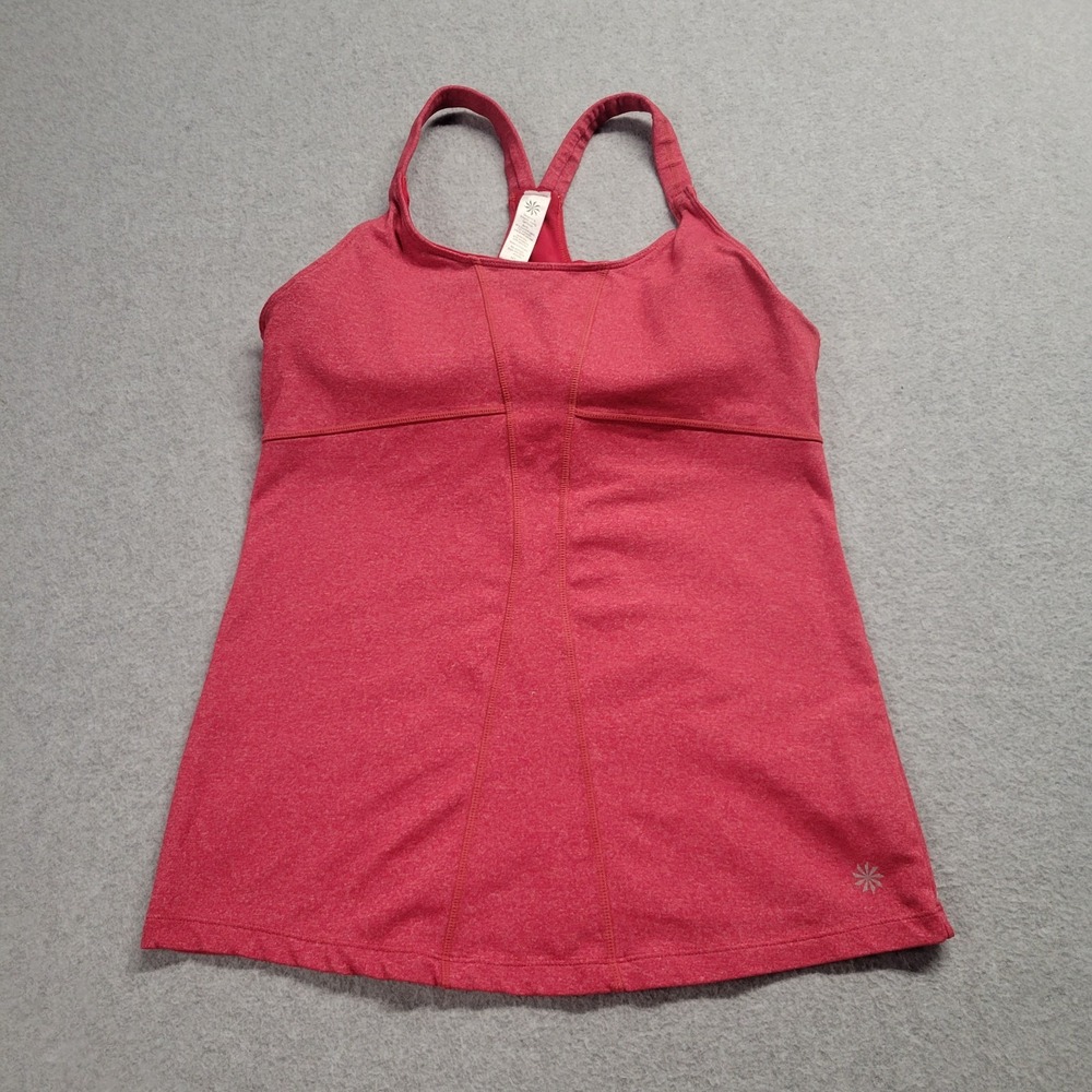 Athleta Women's Hot‎ Red Textured Strappy Work Out Tank Built in Bra Size MT
